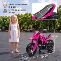 AIYAPLAY Motocicletă Electrică pentru Copii 3-8 Ani, 2 Motoare 12V, cu Roți Ajutătoare și Claxon, 3 Km/h, 30 Kg, Roz(m-3)