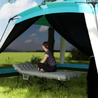 Outsunny Lit de camping pliable avec matelas, Lit de Camp Pliant, pochette latérale et sac intégré, 185 x 68 x 37 cm, gris clair(m-10)