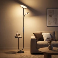 HOMCOM Uplighter Floor Lamp with Table and Reading Light, Dual Light Dimmable Standing Lamp with Remote & 4 Colour Temperatures(m-2)