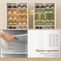 HOMCOM Armadio Scarpiera a 6 Ripiani Regolabili in Legno Bianco, 55x35x108 cm(m-5)