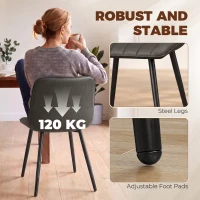 HOMCOM Faux Leather Upholstered Kitchen Chairs, Modern Dining Chairs Set of 2 with Metal Legs for Dining Room, Grey(m-7)