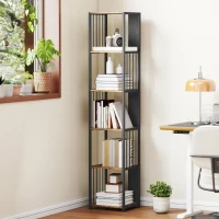 HOMCOM 5-Tier Bookshelf with Steel Frame - Rustic Brown(m-10)