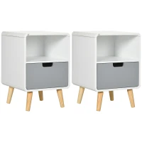 HOMCOM Lot de 2 tables de nuit Table de Chevet scandinave 40L x 38l x 58H cm tiroir + Niche en Bois Blanc Bleu Gris(m-1)