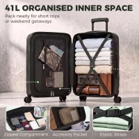 HOMCOM 56cm 41L Suitcase, Lightweight ABS Hard Shell Carry On Luggage with TSA Lock, Spinner Wheels, Telescopic Handle, Black(m-5)