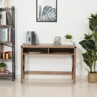 HOMCOM Bureau Design Industriel Grand Plateau 2 niches métal Noir Panneaux Particules Imitation Bois veinage Marron(m-10)