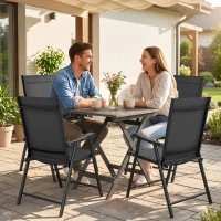 Outsunny Conjunto de 4 Sillas de Jardín Exterior Plegables con Respaldo Alto y Reposabrazos para Terraza Playa 58x62x97 cm Negro(m-2)