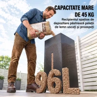 Outsunny Container pentru Peleți 45 Kg cu Roți, Capac, Fereastră și Sită, Negru(m-4)