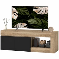 HOMCOM Mobile TV Moderno 60" max con Armadietto 2 Ante e Ripiano Aperto, 140x40x48 cm, Nero e color Legno(m-7)