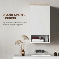 HOMCOM Pensile Bagno, Mobile Bagno Salvaspazio Sospeso con Anta, 3 Ripiani e Vano Aperto, 2 Ripiani Regolabili, Senza Maniglie, Bianco(m-4)
