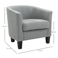 HOMCOM Poltrona Moderna Imbottita con Seduta Profonda, Poltroncina da Camera e Soggiorno, 75x72x74cm, Grigio(m-3)