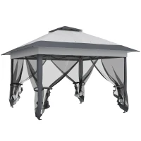 Outsunny Gazebo Pieghevole 3.6x3.6m con Prese d'Aria e Zanzariere, in Acciaio e Tessuto Oxford, Grigio(m-1)