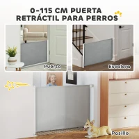 PawHut Barrera Seguridad para Perros Extensible Barrera para Mascotas con Extensión de Acero 5,5-115x5,5x82,5 cm Gris(m-4)