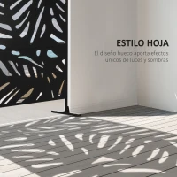 Outsunny Biombo de 3 Paneles 122x198 cm Biombo Separador de Ambientes con Soporte Diseño de Hojas Negro(m-4)