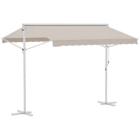 Outsunny Store Double Pente 3 x 3 m Manuel rétractable Inclinaison réglable Acier époxy Blanc Polyester imperméabilisé Anti-UV Beige(m-1)