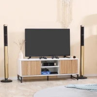 HOMCOM Mobile TV Moderno 50" max in Truciolato e Acciaio con 2 Ripiani Aperti e 2 Armadietti Chiusi, 120x39.5x45 cm(m-2)