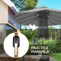 Outsunny Sombrilla Doble de Jardín 4,6x2,6 m con 48 Luces LED Base Incluida Manivela Sacos de Arena Anti-UV Gris Claro(m-6)