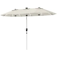 Outsunny 3 m Double-Sided Garden Parasol with LED Solar Lights, Tilt, Outdoor Extra Large Sun Umbrella with Crank Handle, Cream(m-11)