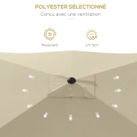 Outsunny Parasol rectangulaire inclinable 2x3 m avec manivelle toile polyester imperméabilisée haute densité 180g/m² crème(m-7)