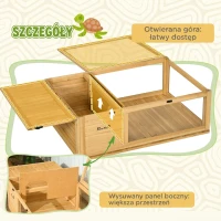 PawHut Terrarium dla żółwia drewniany domek żółwiarnia wybieg dla gadów dwustrefowy otwierany daszek 91x60,5x32 cm żółty(m-5)