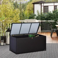 Outsunny Baule da Esterno da 284L con Pistone a Gas, Rattan PE e Acciaio, 118x54x59 cm, Marrone Scuro(m-10)