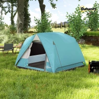 Outsunny Camping Tent, Easy Set Up 2-3 Man Tent with Sewn-in Groundsheet, 3000 mm Dome Tent w/ Mesh Windows, Navy Blue/Light Blue(m-10)