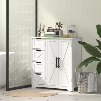 HOMCOM Meuble de salle de bain, meuble de rangement, avec 4 tiroirs, 1 placard, pour petits espaces, 81,2 x 30 x 83,8 cm, blanc(m-10)