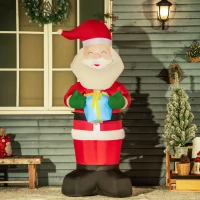 Outsunny Babbo Natale Gonfiabile con Regalo, 3 Luci LED e Gonfiatore Incluso, 77x68x184cm(m-2)