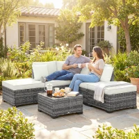 Outsunny Mobili da Giardino 6pz in Rattan e Acciaio con Divano, Tavolino e Cuscini, Grigio(m-10)