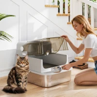 PawHut Arenero para Gatos de Acero Inoxidable XXL con Tapa Abatible Laterales Altos Entrada Superior Pala Gris(m-2)