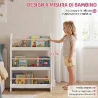 AIYAPLAY Libreria Montessoriana per Bambini 3-8 Anni a 3 Ripiani, 60x15x73 cm, per Cameretta, Bianco(m-6)