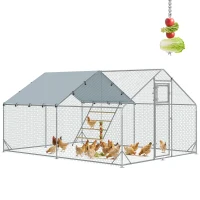 PawHut Spațiu pentru Găini de 12m² pentru 12-18 Animale, cu Acoperiș Impermeabil, Hrănitoare și Stinghie, 3x4x1.9m, Argintiu(m-9)