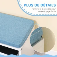 HOMCOM Bibliothèque banc 2 en 1 avec 5 compartiments de rangement et 2 coussins 108 x 30 x 60 cm blanc bleu(m-7)