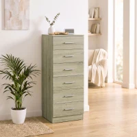 HOMCOM Comodă 6 sertare, corp de depozitare, stil modern, pentru dormitor, intrare, hol, 40x40x110cm, stejar(m-4)
