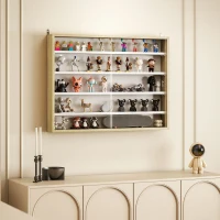 HOMCOM Vitrina de Pared de Madera con Estantes Ajustables y 2 Puertas Correderas de Cristal 80x9,5x60 cm Blanco y Natural(m-8)