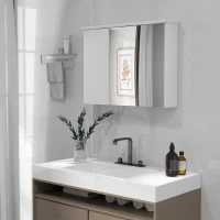HOMCOM Armário Casa de Banho com Espelho Prateleira Ajustável Móvel Casa de Banho Estilo Moderno 65x15x49 cm Branco(m-10)