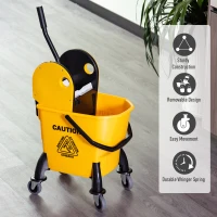 HOMCOM 25L Mop Bucket, with Wringer, Wheels and Handle - Yellow(m-7)