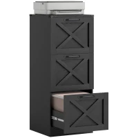 HOMCOM Caisson de Bureau avec 3 Tiroirs, Dossiers Suspendus pour Formats Lettre/A4, Style Rustique, 40x40x101cm, Noir(m-12)