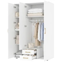 HOMCOM Armadio Moderno con Specchio, 3 Ante e 2 Cassetti, 120155x180 cm, Bianco(m-11)