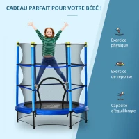 HOMCOM Trampoline Enfant Ø 1,40 × 1,60H m Filet de sécurité Porte zipée Couvre-Ressorts 6 poteaux rembourrés Inclus Bleu(m-5)