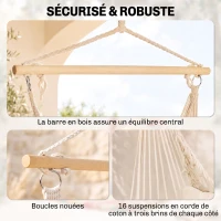 Outsunny Fauteuil suspendu extérieur et intérieur chaise hamac balançoire avec coussins, tissage en coton, charge 120 Kg, blanc(m-7)