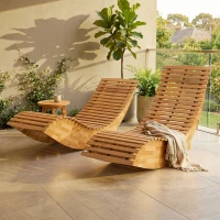 Outsunny Conjunto de 2 Sillas Mecedoras de Jardín de Madera Ergonómica Plegable con Diseño Listonado 60x156x77 cm Natural(m-10)
