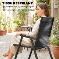 Outsunny Lot de 4 Chaises de Jardin Pliantes Structure Acier Robuste sans Montage Dossier Haut Ergonomique 58x62x97cm Noir(m-6)