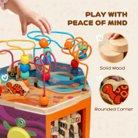 AIYAPLAY Wooden Activity Cube, Baby Toys with Bead Maze, Pattern Sorter for Toddlers Boys and Girls 18+ Months(m-5)