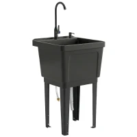 Outsunny Tragbares Camping-Waschbecken mit Seifenspender, Wasserhahn, Einlass- und Ablaufschläuchen, Schwarz(m-1)