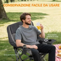 Outsunny Sedia da Campeggio Pieghevole con 2 Portabicchieri e Tasche Laterali, 99x71x103 cm, Grigio e Nero(m-6)