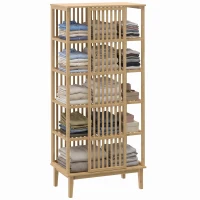 HOMCOM Armoire Chambre Penderie en Bambou 5 Niveaux avec Porte Coulissante, Design Aéré à Lattes, Bois Naturel(m-17)