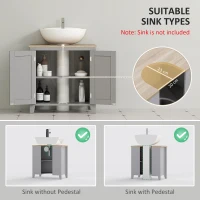 kleankin Under Sink Cabinet, Bathroom Sink Cabinet with 2 Doors, Pedestal Under Sink Design, Freestanding Bathroom Cupboard with Adjustable Shelf, Grey(m-4)