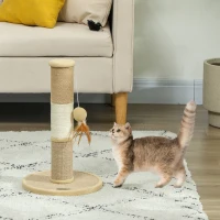 PawHut Cat Scratching Post for Indoor Cats, 47cm Tall Cat Scratcher with Jute Sisal Rope, Hanging Toy Ball, Feather, Brown(m-2)
