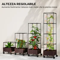Outsunny Fioriera Rialzata con Traliccio 20L, Ruote Bloccabili e Sistema di Autoirrigazione, Marrone(m-5)