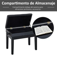 HOMCOM Banqueta para Piano Banco para Piano con Ajustable en Altura de 48 a 58 cm Espacio de Almacenamiento Patas de Madera Taburete para Teclado Acolchado 54,5x33x48-58 cm Negro(m-5)